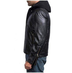 Mansions Damien Collier Black Leather, Men Hooded Leather Jacket - leathersguru