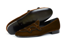 Load image into Gallery viewer, Brown Belgian Loafer Velvet Shoes, Double Monk Style Men Party Shoes.jpg3
