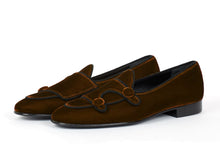 Load image into Gallery viewer, Brown Belgian Loafer Velvet Shoes, Double Monk Style Men Party Shoes.jpg3
