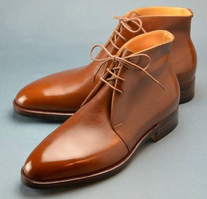 Brown Color Leather Rounded Toe High Ankle Lace Up Customized Men Chukka Boots