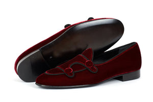 Burgundy Belgian Loafer Velvet Double Monk Style Men's Party Shoes - leathersguru