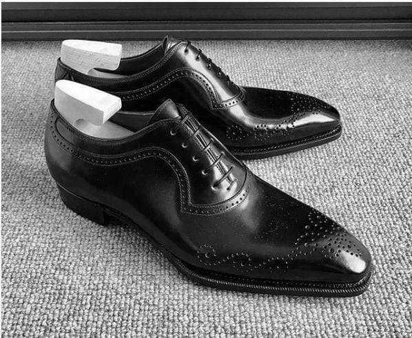 Handmade Men's Leather Black Derby Brogue Shoes - leathersguru
