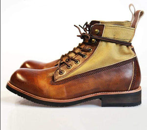 Two Tone Ankle High Lace Up Boots For Men - leathersguru
