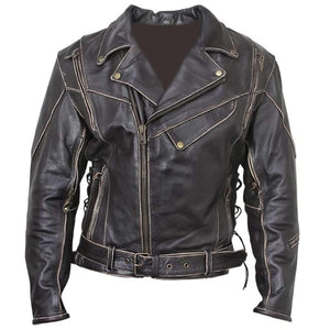 Men's Vintage Distressed Terminator Brando Biker Cowhide Leather Black Jacket - leathersguru