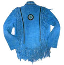 Western Suede Jacket, Men's Wear Fringes Beads Blue Color Jacket - leathersguru