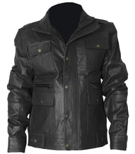 Load image into Gallery viewer, Stylish Black Flap Pocket Leather Jacket For Mens
