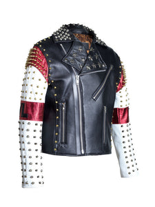 Dead Handmade Multi Color Studded Patches Leather Jacket 