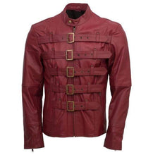 Load image into Gallery viewer, Designer Men Maroon Belted Fashion Leather Jacket Men Military Style Jacket - leathersguru
