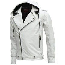 Load image into Gallery viewer, Designer New Magnificent White Men&#39;s Hooded Leather Jacket Men Style Jacket - leathersguru
