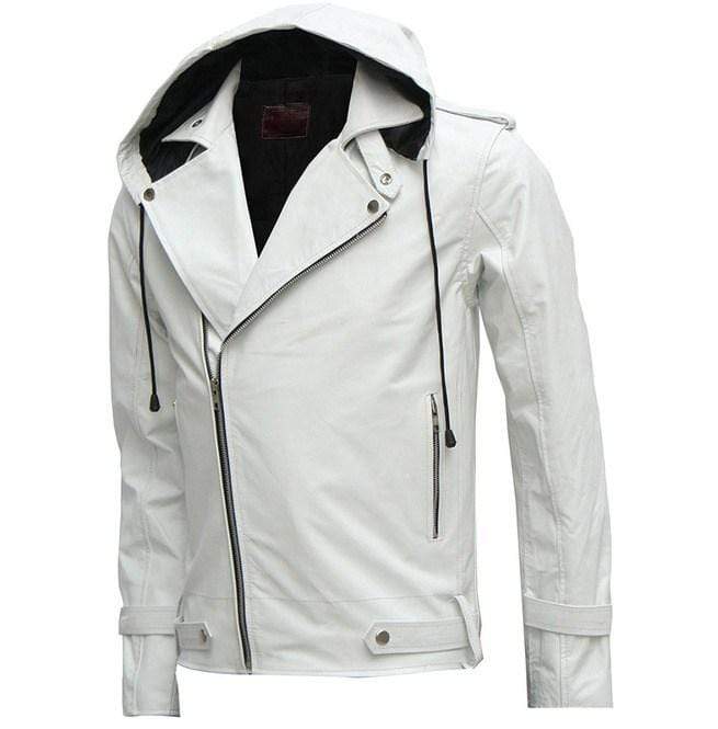 Designer New Magnificent White Men's Hooded Leather Jacket Men Style Jacket - leathersguru