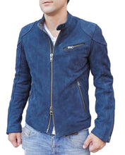 Load image into Gallery viewer, Designer Motorcycle Blue Fashion Suede Leather Jacket For Stylish Looking Men&#39;s
