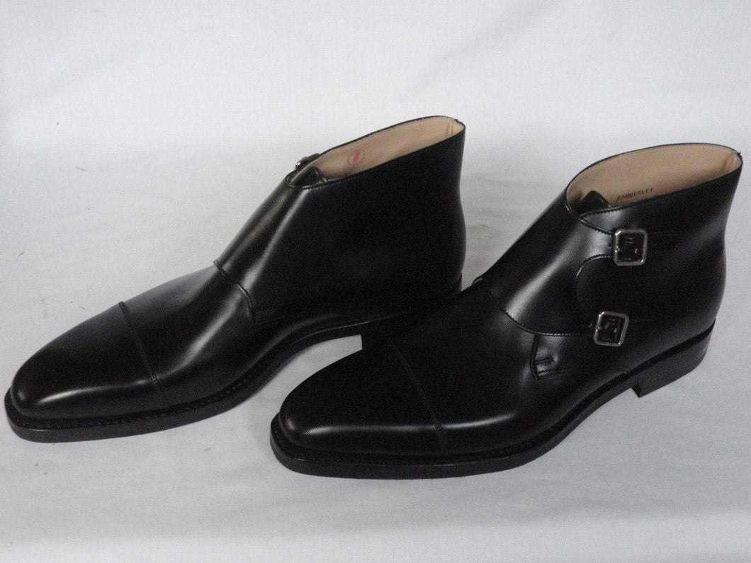 Handmade Black Leather Cap Toe Monk Boot - leathersguru