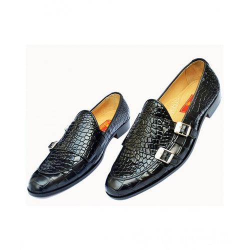 Bespoke Black Alligator Leather Double Monk Straps Shoes for Men