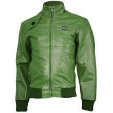 Load image into Gallery viewer, Expressive Green Bomber Leather Jacket Men
