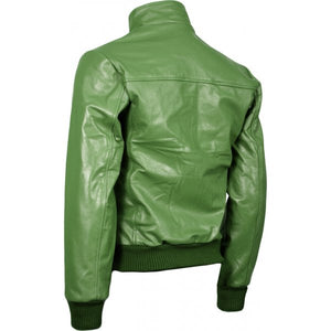 Expressive Green Bomber Leather Jacket Men
