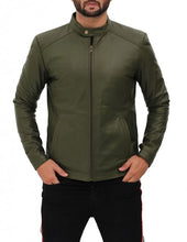 Load image into Gallery viewer, Fano Mens Olive Green Leather Biker Jacket
