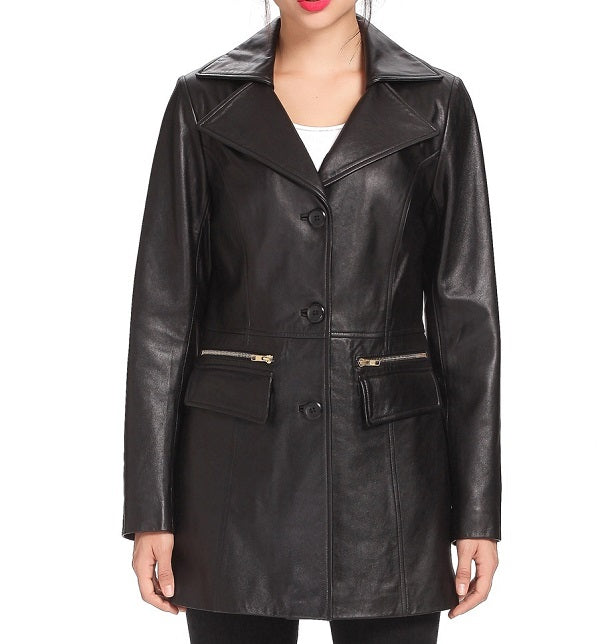 Fully Handmade Products Prepared From Genuine Leather Black Color Coat, Women Black Long Coat Style - leathersguru