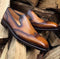 Men's Cognac Color Slip On Wing Tip Shoes - leathersguru
