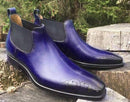 Handmade Men's Half Ankle Blue Leather Chelsea Boot - leathersguru