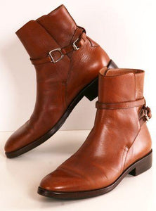 Handmade Men's Ankle High Leather Tan Jodhpurs Buckle Boot - leathersguru