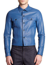 Load image into Gallery viewer, Men&#39;s Blue Leather Jacket, Men&#39;s Blue Biker Leather Jacket - leathersguru
