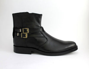 HANDMADE ANKLE HIGH BOOTS SIDE ZIPPER BUCKLE LEATHER MENS