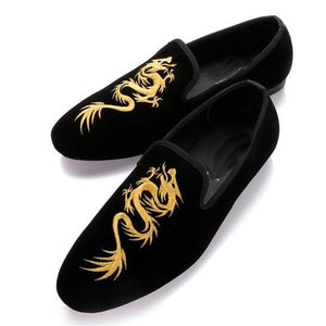 Handmade Fulinken Men's Fashion Velvet Slip-on Shoes Round Toe Slippers Mens Casual Embroidered Loafers Shoes