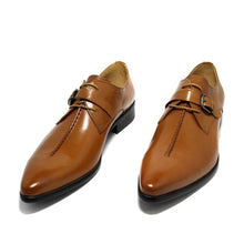 Load image into Gallery viewer, HANDMADE MEN LEATHER SHOES, DRESS SHOES FOR MEN,MEN TAN BROWN SHOES,BELTED SHOES
