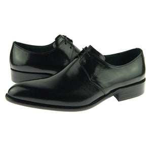 Handcrafted Men Black Color Genuine Leather Plain Toe Party Wear Lace Up Shoes