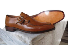 Load image into Gallery viewer, Handmade Brown Monk Strap Leather Tussles Shoes - leathersguru
