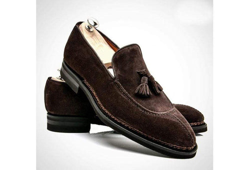 Handmade Brown Suede Split Toe Tussles Shoes - leathersguru