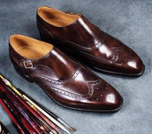 Load image into Gallery viewer, Handmade Burgundy Leather Monk Strap Shoe - leathersguru
