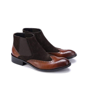 Handmade Brown Black Leather Suede Wing Tip Boots - leathersguru