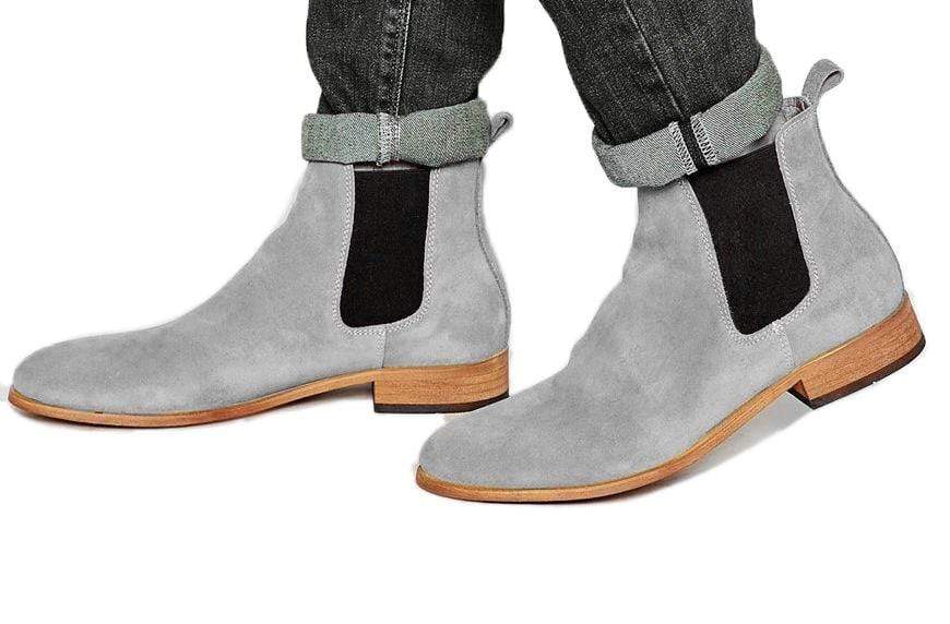 Bespoke Grey Suede Chelsea Slip On Boots - leathersguru