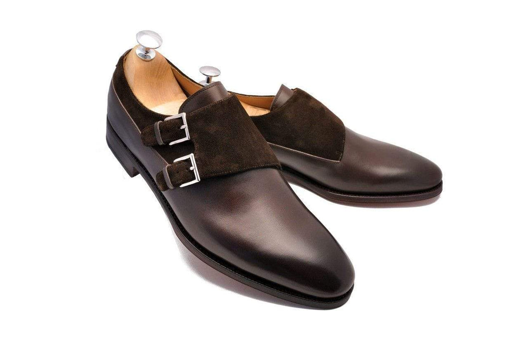 Handmade Brown Leather Suede Monk Shoe - leathersguru
