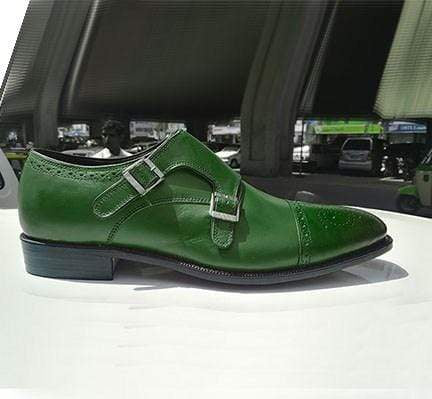 Handmade Green Monk Strap Leather Shoe - leathersguru