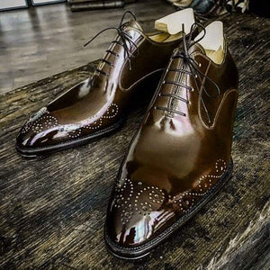 Handmade Brown Leather Derby Brogue Lace Up Shoe - leathersguru