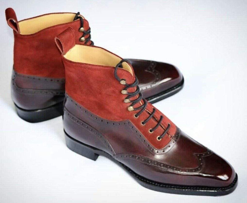 Handmade Brown Two Tone Leather Ankle Boot - leathersguru