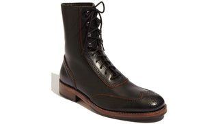 Men's Leather Black Wing Tip Brogue Ankle High Boot - leathersguru
