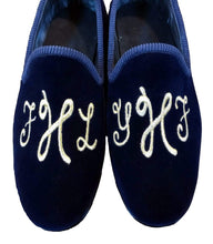 Load image into Gallery viewer, Handmade Embroidery Blue Slip On Velvet Shoe - leathersguru
