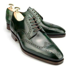 Handmade Men's Leather Wing Tip Brogue Green Shoes - leathersguru