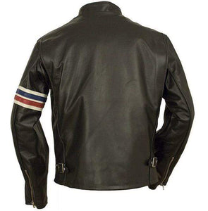 Men Black Jacket, Easy Rider Motorcycle Leather Stripped Jacket - leathersguru
