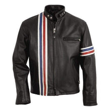 Load image into Gallery viewer, Men Black Jacket, Easy Rider Motorcycle Leather Stripped Jacket - leathersguru
