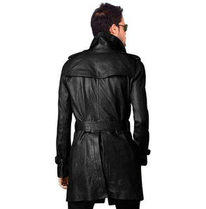 Men Leather Trench Coat Men's Belted Long Leather Coat Men's Jackets - leathersguru