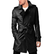 Load image into Gallery viewer, Men Leather Trench Coat Men&#39;s Belted Long Leather Coat Men&#39;s Jackets - leathersguru
