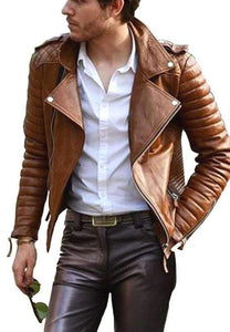 Men's Brown New Unique Quilted leather jacket - leathersguru