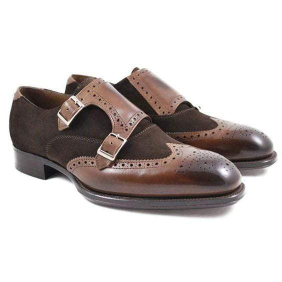 Handmade Brown Leather Suede Wing Tip Brogue Shoe - leathersguru
