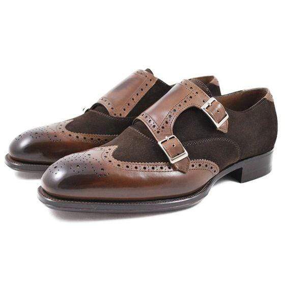 Handmade Brown Leather Suede Wing Tip Brogue Shoe - leathersguru