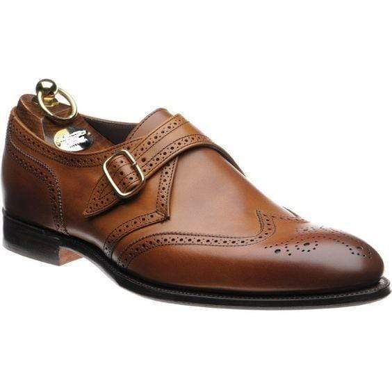 Handmade Brown Leather Brogue Monk Shoe - leathersguru