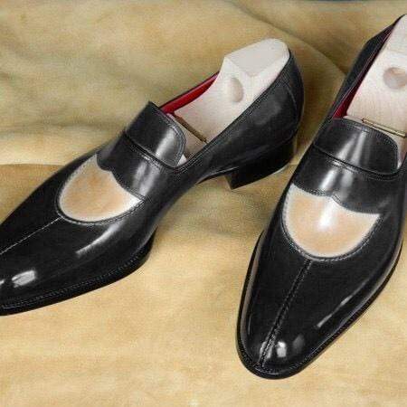 Handmade Black Beige Leather Split Toe Shoe - leathersguru